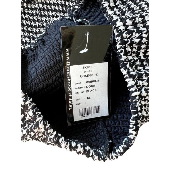 Pink Jewel Smocked Houndstooth Skirt in Black and White - Picture 3 of 4